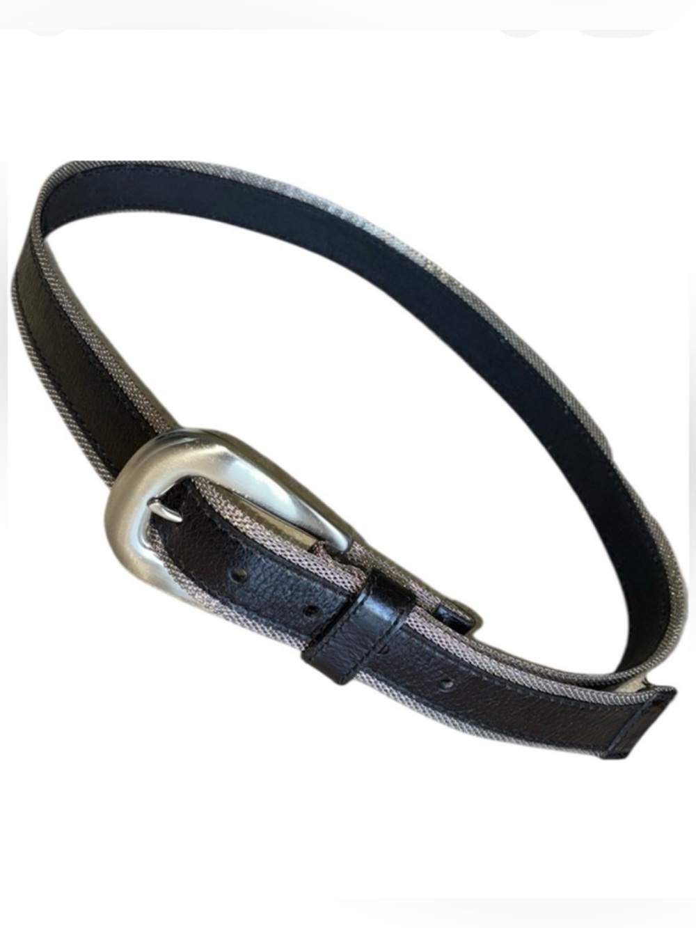 CALVIN KLEIN Belt, Black Leather with Silver mesh edging, monogram buckle. M EUC